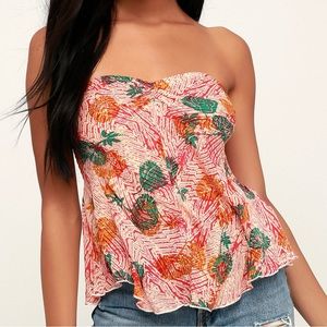 Free People Pool House Orange Floral Print Tube Top S